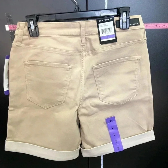 DKNY Mid Thigh, Roll Cuff,5 pocket,belt loop,zip fly, stretch, Chichino Tan - Picture 2 of 8